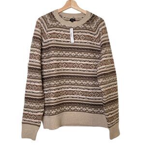 J.Crew Lambswool Fair Isle Crew Neck Sweated Beige Men's Sweater Size Large NWT